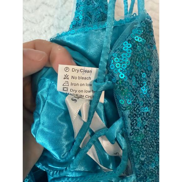 Homecoming Prom Cocktail Dress 14 Turquoise Sequins Spaghetti strap lace up back - Picture 6 of 9